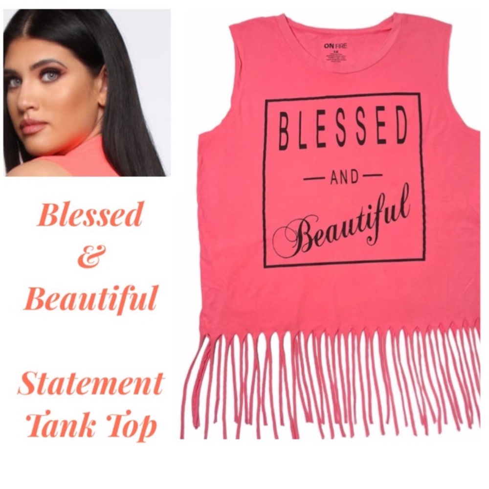 Blessed & Beautiful Fringe Sleeveless Top Hot Pink